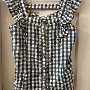 Gray Checkered Button-Up Top